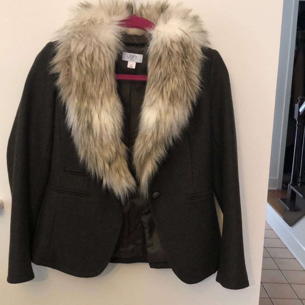 Olive green blazer coat with fur- detachable.